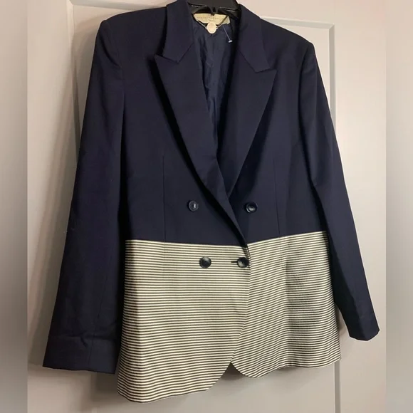 Stella McCartney Colorblock Double-Breasted Blazer Navy/Gray Size IT 42 US 6-8